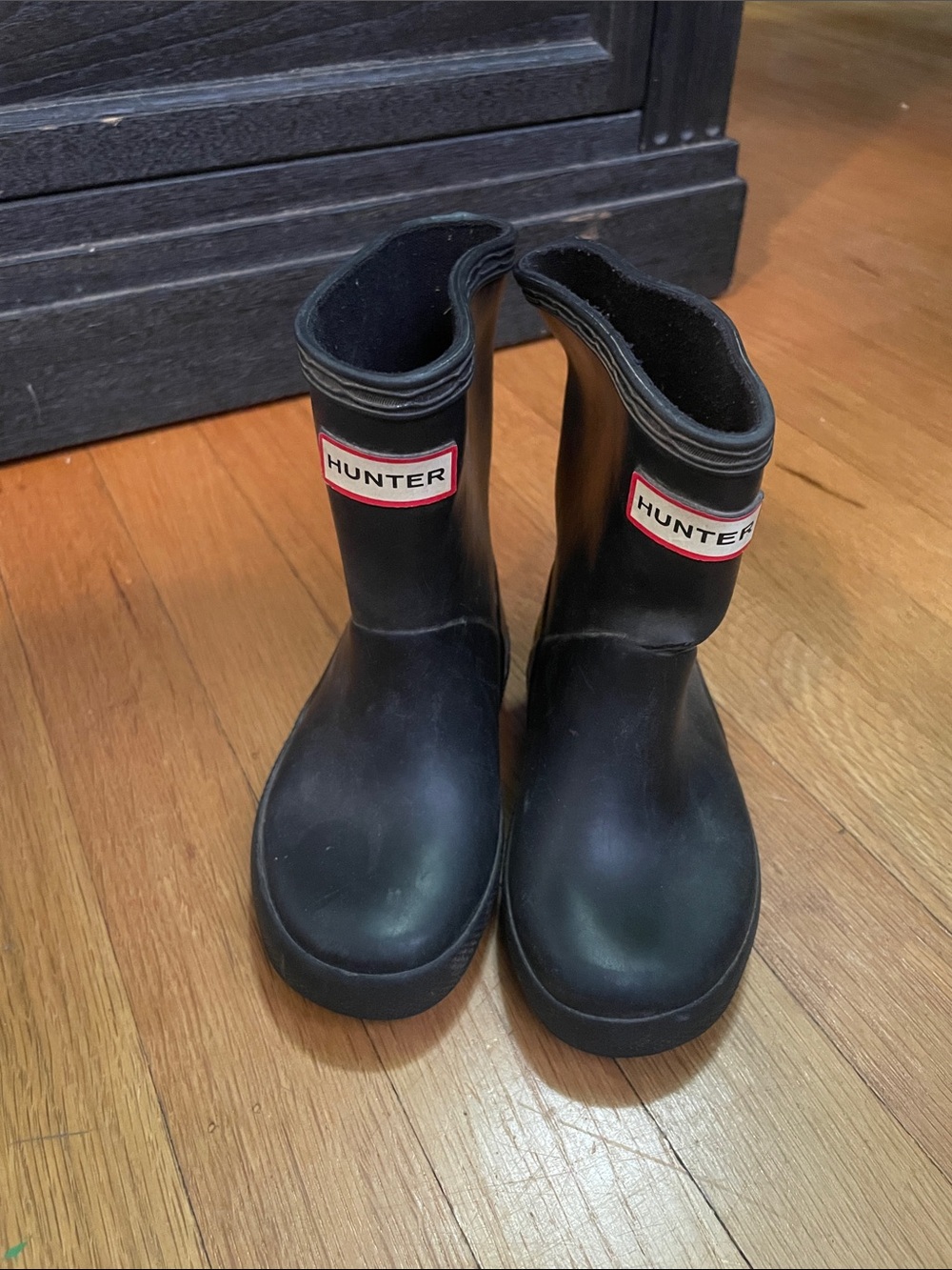 Hunter Kids Matte Black Rain Boots with Logo